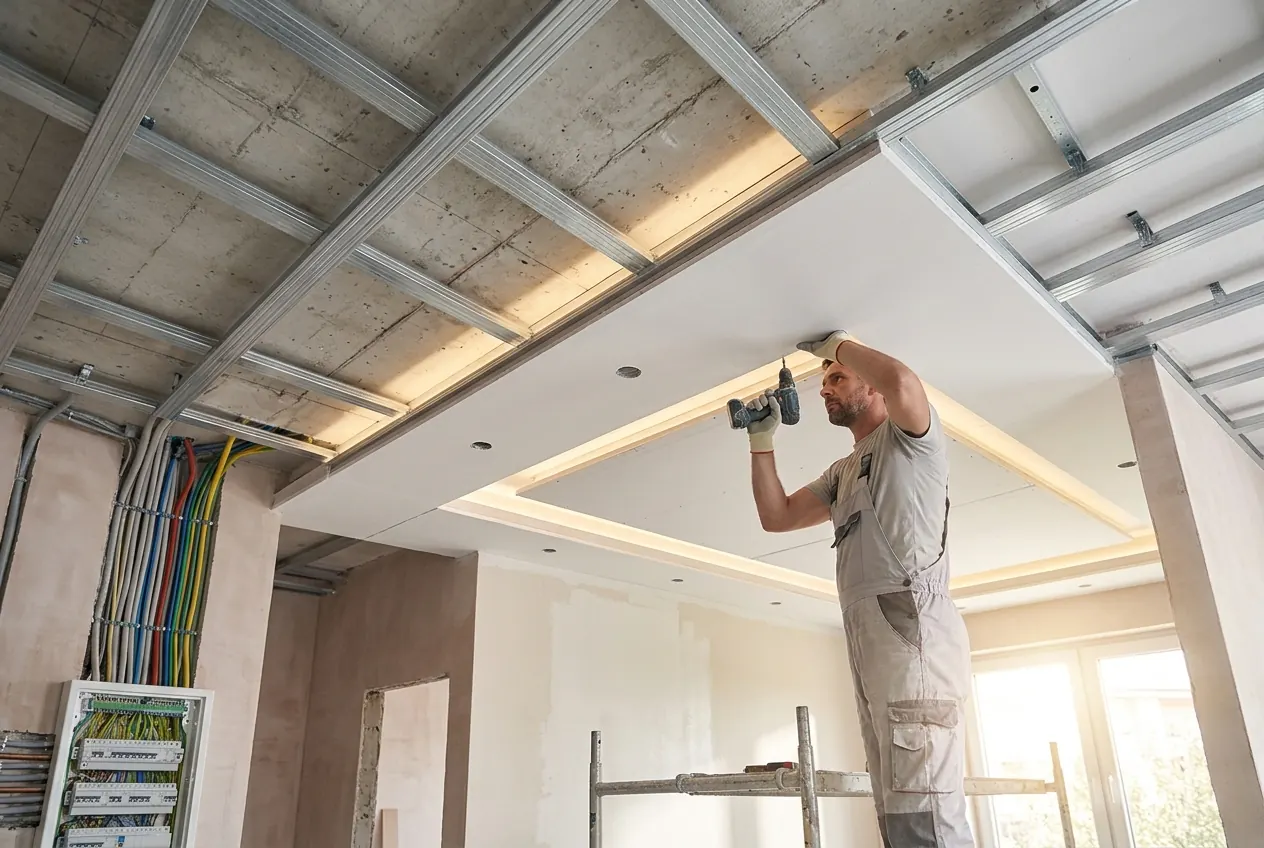 Şişli’de gizli LED aydınlatmalı alçıpan asma tavan montajı